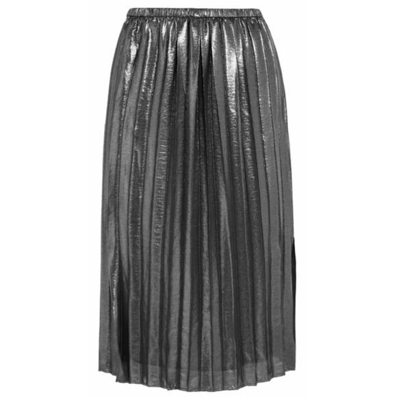ISABEL MARANT ÉTOILE Madlen Pleat Lamé Midi Skirt Silver Net-A-Porter L NWT $405 - Picture 4 of 7